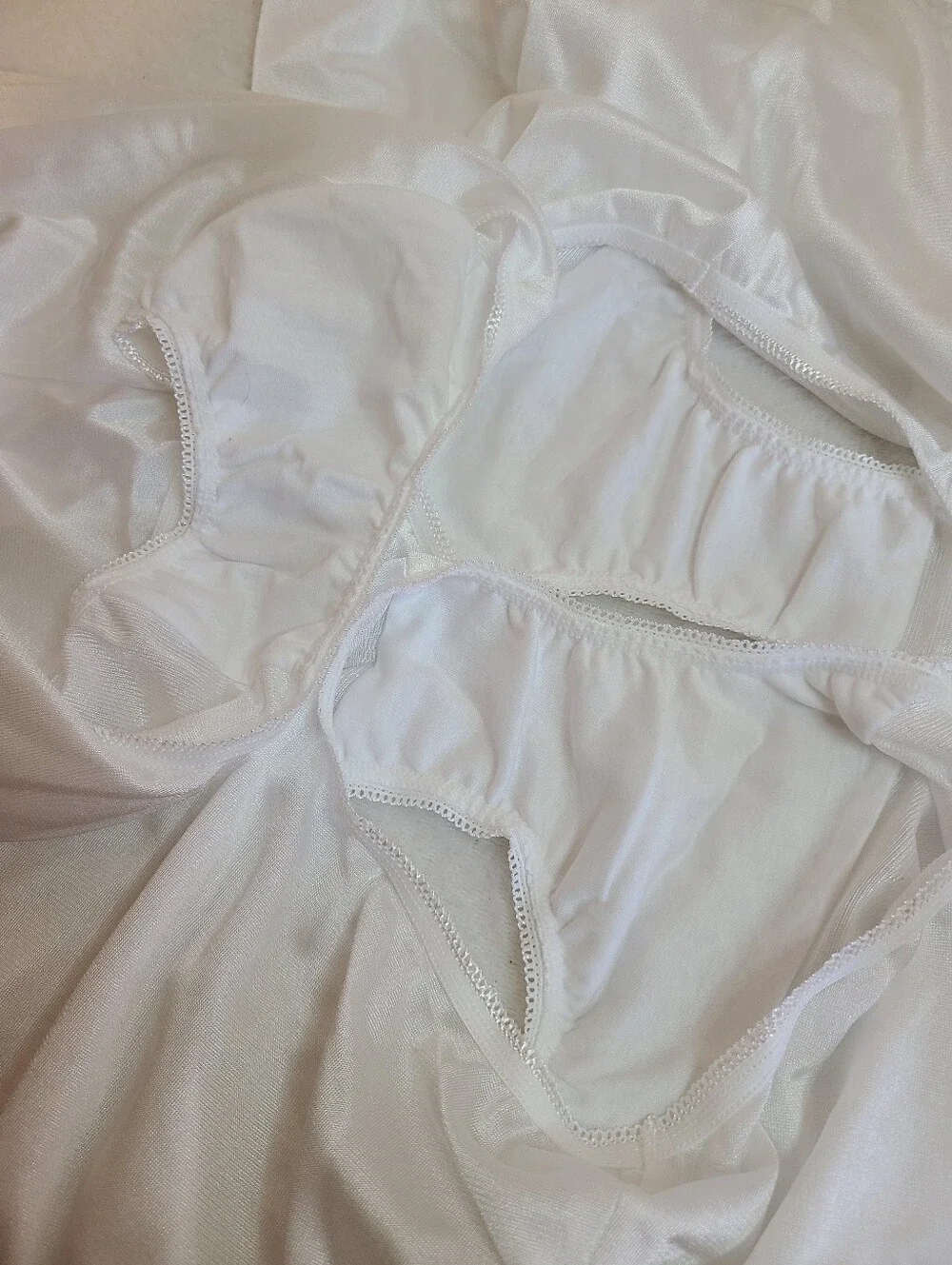 New VTG Underscore 3pk Silky Nylon Full Cut Granny Brief Panties Size Lg White